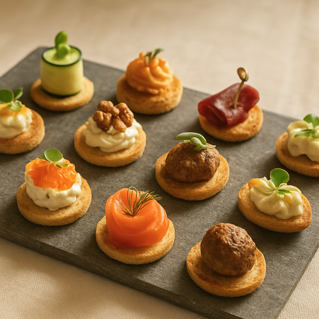 Elegant canapés and sparkling wine